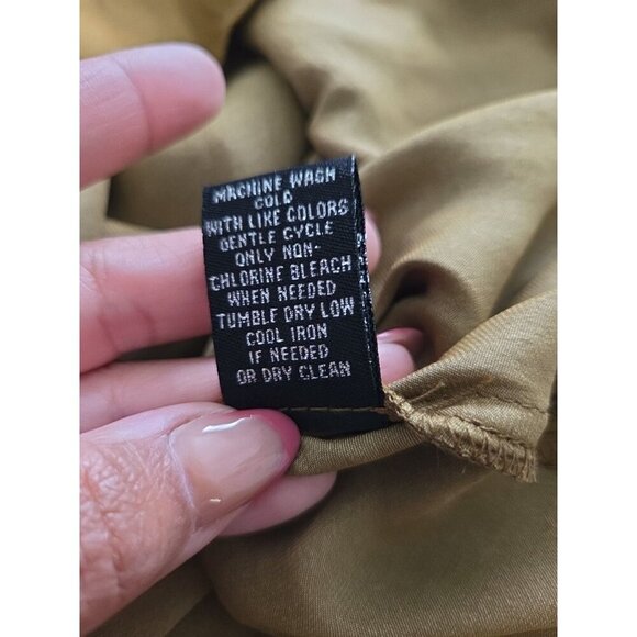 Catherine Malandrino size Large Olive Long Sleeve Blouse Bronze Studded Satin - Picture 8 of 8